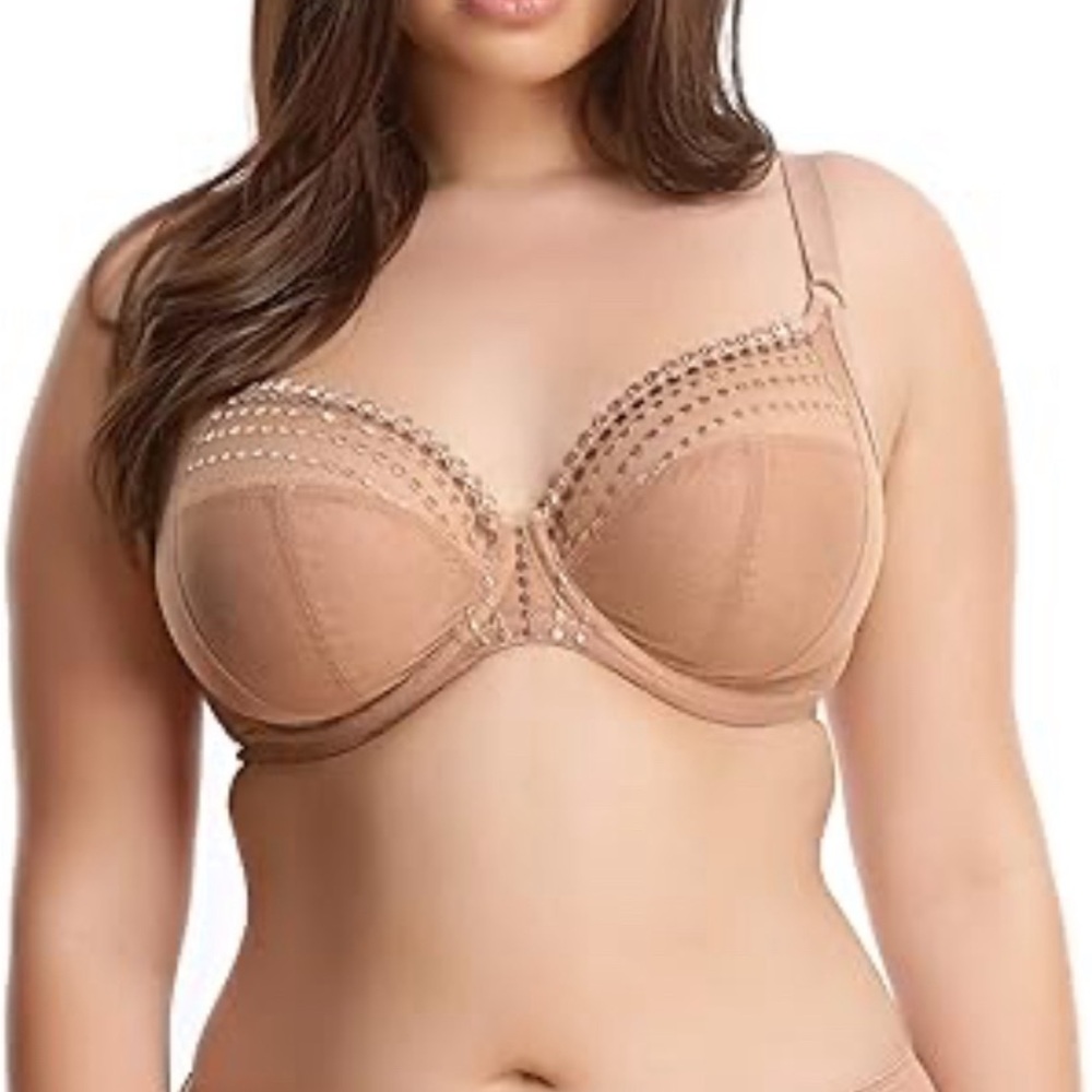 Like New Elomi 34K Matilda Plunge Cappuccino Mesh Bronze Polka Dot Underwire Bra